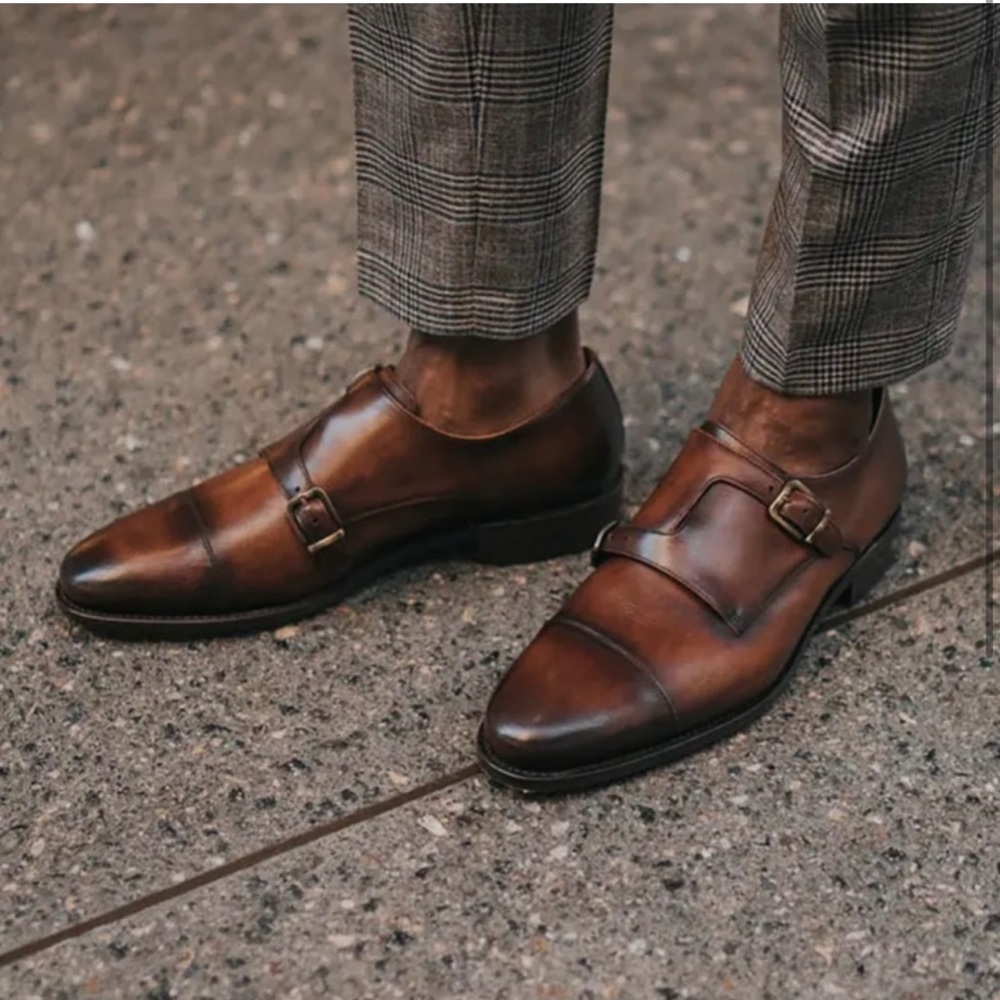 Men's Prince Genuine Leather Double Monk Strap Dress Shoes